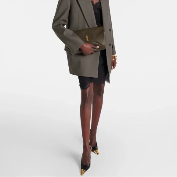 Saint Laurent Black Leather Jeanne Slingback Pumps 110 Black Gold - Picture 3 of 7